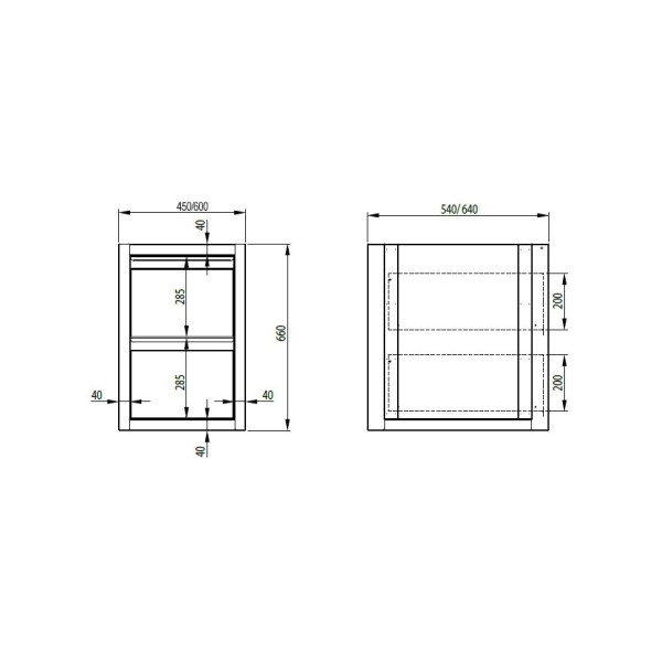 Schubladenunterschrank mit zwei Schubladen, Tiefe 640 mm, sockelbaufähig
