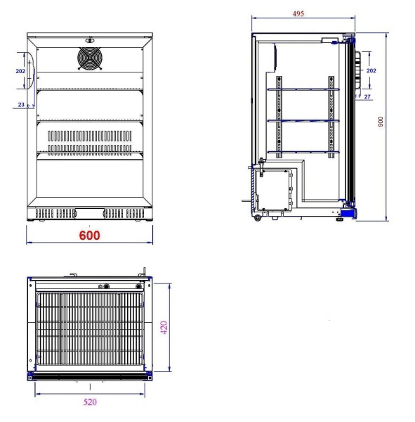 Barkühlschrank, 138 Liter, +2 bis +10 °C, 1 Tür, statische Kühlung mit Lüfter