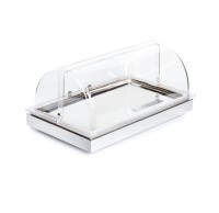 Buffet-Set bestehend aus: Basiselement GN 1/1 Edelstahl, Edelstahl-Tablett GN 1/1, Rolltop-Haube und Buffet-Set bestehend aus: Basiselement GN 1/1 Edelstahl, Edelstahl-Tablett GN 1/1, Rolltop-Haube und