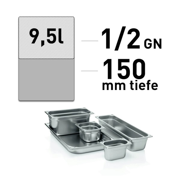 GN Behälter - Edelstahl - GN 1/2 - 150 mm - randverstärkt