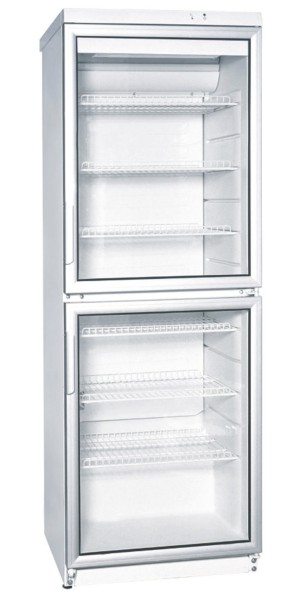 Umluft-Getränke-Glastürkühlschrank mit 2 Türen, Stahlblech, weiß beschichtet, Inh. 350 ltr.