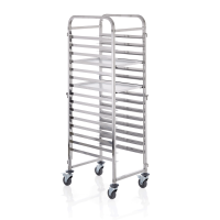 Regalwagen - 24 kg - Edelstahl - passend für 15 Backbleche 60 x 40 cm, 4 schwenkbare Rollen, davon 2 Regalwagen - 24 kg - Edelstahl - passend für 15 Backbleche 60 x 40 cm, 4 schwenkbare Rollen, davon 2