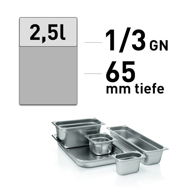 GN Behälter - Edelstahl - GN 1/3 - 65 mm - randverstärkt