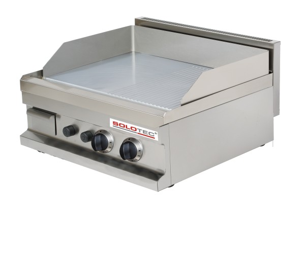 Gas-Bratplatte, 1/2 glatt | 1/2 geriffelt, hartverchromt, Geräteoberteil - SOLOTEC 600