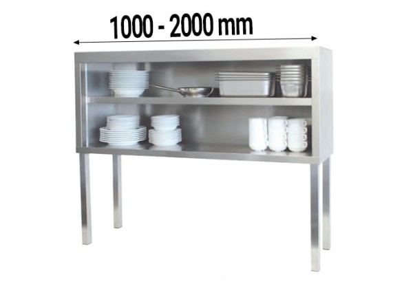 Edelstahl Aufsatzschrank mit zwei Etagen, vorne offen, 300 o. 400mm Tiefe