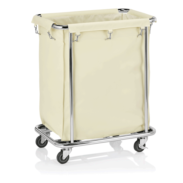 Wäschewagen, Stahl verchromt, Nylon, creme weiß, 4 Rollen, 2 mit Bremse, 150 Liter