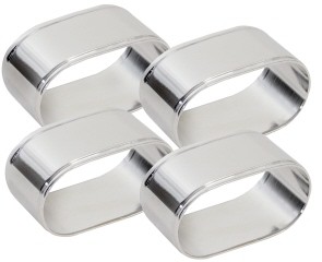 Set Serviettenringe, 4 Stück, oval, Messing, versilbert, Silberschicht 0,5 µ, Ø 50 mm