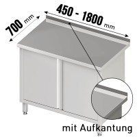 Arbeitsschrank Edelstahl, Flügeltüren, Aufkantung, höhenverstellbarer Boden Arbeitsschrank Edelstahl, Flügeltüren, Aufkantung, höhenverstellbarer Boden