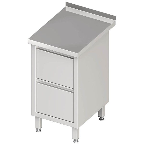 Edelstahl-Schubladenschrank: 2 Schubladen, Aufkantung, B x T x H 450 x 600 x 850 mm