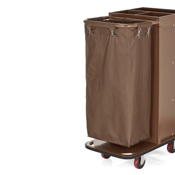 Zimmerservicewagen Stahl, Polyester, braun, Regal - 3 Fächer, Wäschesack, 70 Liter