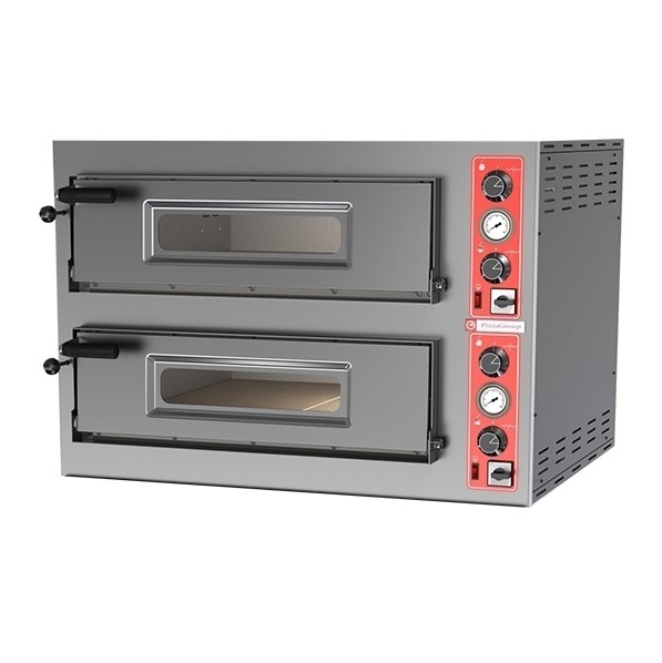 PREMIUM Elektro Pizzaofen, 2 Backkammern VOLLSCHAMOTTIERT, Pizzen 6+6x Ø 33 cm, mechanische Steuerun