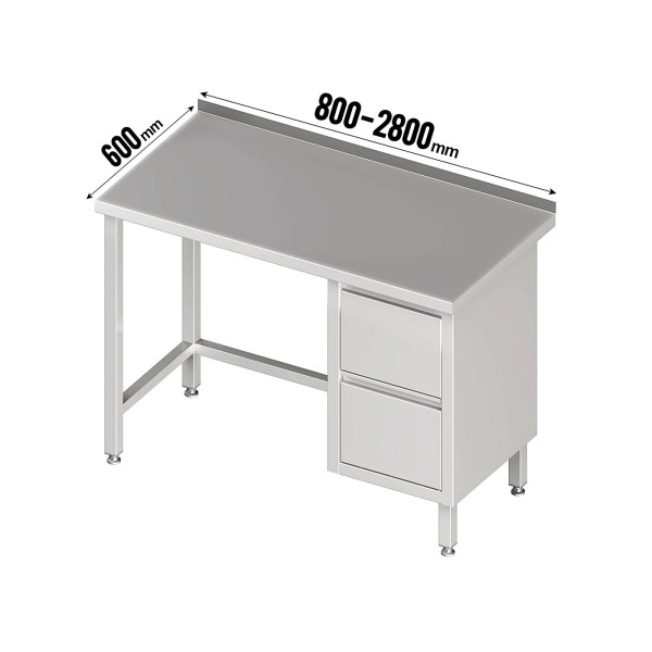 Arbeitstisch 600 mm tief, ohne Grundboden, 2er Schubladenblock rechts, Aufkantung