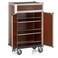 Vorschau: Minibar Servicetrolley, Aluminium, MDF Holzoptik, helle Kanten, abschließbar, 4 Rollen Vorschau: Minibar Servicetrolley, Aluminium, MDF Holzoptik, helle Kanten, abschließbar, 4 Rollen