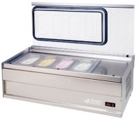 Speiseeisvitrine mit doppelwandigem Deckel und inkl. 4 Behältern Speiseeisvitrine mit doppelwandigem Deckel und inkl. 4 Behältern