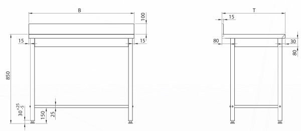 Arbeitstisch ECO mit Aufkantung und Verstrebung, 700mm Tiefe