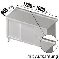 Arbeitsschrank, mit Schiebetüren, mit Aufkantung, mit 2er Schubladenblock rechts, 1 höhenverstellbar Arbeitsschrank, mit Schiebetüren, mit Aufkantung, mit 2er Schubladenblock rechts, 1 höhenverstellbar