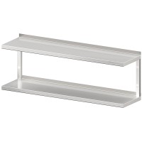 2-Etagen Edelstahlwandbord auf weißem Hintergrund. Ansicht von vorne - perspektivisch. 2-Etagen Edelstahlwandbord auf weißem Hintergrund. Ansicht von vorne - perspektivisch.