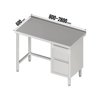 Arbeitstisch 600 mm tief, ohne Grundboden, 2er Schubladenblock rechts, Aufkantung Arbeitstisch 600 mm tief, ohne Grundboden, 2er Schubladenblock rechts, Aufkantung