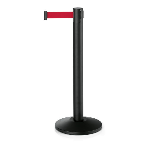 Abgrenzungspfosten, Stahl, pulverbeschichtet, schwarz, roter Gurt integriert, 4,5 m