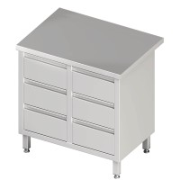 Schubladenschrank mit 2 x 3 Schubladen, ohne Aufkantung, Edelstahl rostfrei, Tiefe 600mm Schubladenschrank mit 2 x 3 Schubladen, ohne Aufkantung, Edelstahl rostfrei, Tiefe 600mm