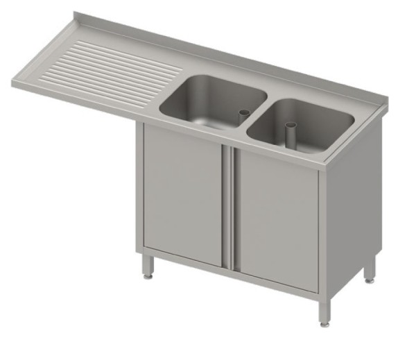 Spülschrank mit Flügeltüren, zwei Becken, Überstand, Tiefe 600mm
