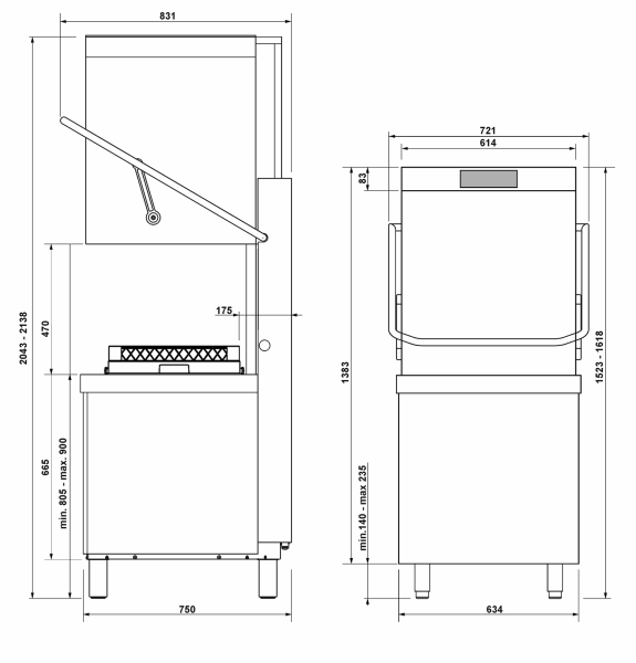 Premium Haubenspülmaschine Korbgröße 500 x 500 mm, HTR+-System, TFT-Touch Display
