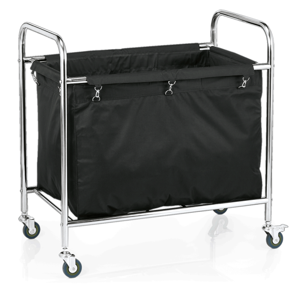 Wäschewagen, Edelstahl, Nylon, schwarz, 4 Rollen, 2 mit Bremse, 220 Liter