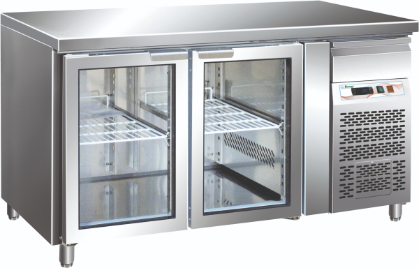 Kühltisch mit Glastür, 282 l, -2 bis +8 °C, 1360×700×860 mm, GN 2/1, 98 kg