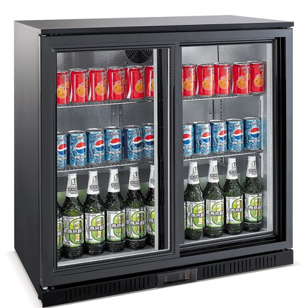 Barkühlschrank, 198 Liter, +2 bis +10 °C, 2 Schiebetüren, statische Kühlung mit Lüfter