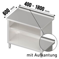 Vorschau: Arbeitsschrank, vorne offen, Aufkantung, Einlegeboden höhenverstellbar, Tiefe 600mm Vorschau: Arbeitsschrank, vorne offen, Aufkantung, Einlegeboden höhenverstellbar, Tiefe 600mm