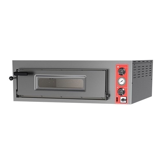 PREMIUM Elektro Pizzaofen, 1 Backkammer VOLLSCHAMOTTIERT, Pizzen 4x Ø 33 cm, mechanische Steuerung,