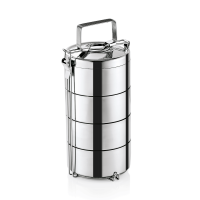 Thermoetagentransportbehälter - Ø 16 cm - Edelstahl - mit Tragegriff, oberer Speiseeinsatz mit separ Thermoetagentransportbehälter - Ø 16 cm - Edelstahl - mit Tragegriff, oberer Speiseeinsatz mit separ
