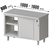 Vorschau: Durchreiche-Wärmeschrank, Schiebetüren, ohne Aufkantung, gelochter Einlegeboden, Tiefe 600mm Vorschau: Durchreiche-Wärmeschrank, Schiebetüren, ohne Aufkantung, gelochter Einlegeboden, Tiefe 600mm