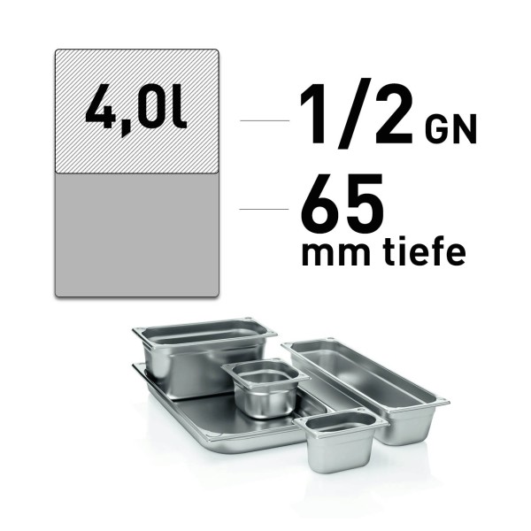 GN Behälter - Edelstahl - GN 1/2 - 65 mm - randverstärkt