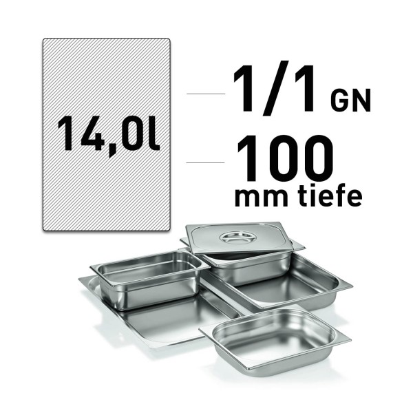 GN Behälter - Edelstahl - GN 1/1 - 100 mm - ECO Line