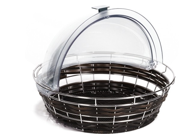 Polyrattan-Korb rund D. 400 mm, Höhe 125 mm, dunkelbaun, mit Haubenschiene (Lieferung ohne Haube)