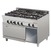 6-Flammen-Gasherd mit Elektro-Backofen 2/1 GN u. offenem Fach - SOLOTEC 900 6-Flammen-Gasherd mit Elektro-Backofen 2/1 GN u. offenem Fach - SOLOTEC 900