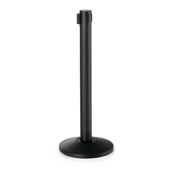 Abgrenzungspfosten, Stahl, pulverbeschichtet, schwarz, roter Gurt integriert, 4,5 m