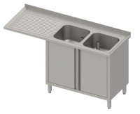 Spülschrank mit Flügeltüren, zwei Becken, Überstand, Tiefe 600mm Spülschrank mit Flügeltüren, zwei Becken, Überstand, Tiefe 600mm