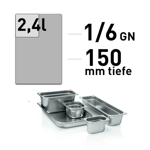 GN Behälter - Edelstahl - GN 1/6 - 150 mm - randverstärkt