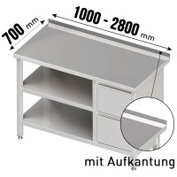 Arbeitstisch, Aufkantung, Grund- & Zwischenboden, 2 Schubladen rechts Arbeitstisch, Aufkantung, Grund- & Zwischenboden, 2 Schubladen rechts