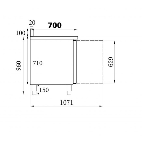 Kühltisch 2 Türen, 700mm Tiefe, Motor rechts, mit Aufkantung
