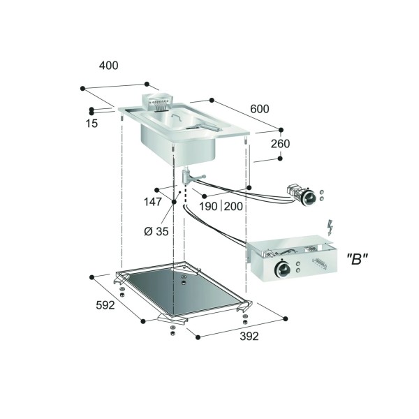 STOCK Elektro-Fritteuse, 1 Becken, 10 Liter, Einbaugerät, 6,0 kW, Bedienteil