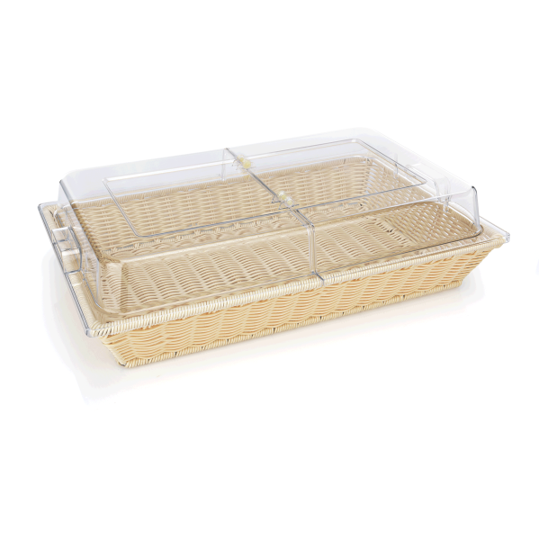Poly-Rattan Korb, mit Scharnierdeckel, GN1/1