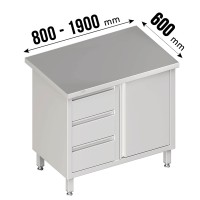 Arbeitsschrank, Flügeltüren, ohne Aufkantung, 3 Schubladen links, Tiefe 600mm Arbeitsschrank, Flügeltüren, ohne Aufkantung, 3 Schubladen links, Tiefe 600mm
