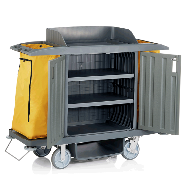 Zimmerservicewagen, Kunststoff, Polyester, PVC, Türen, 4 Rollen, 2 x 70 l Wäschesäcke