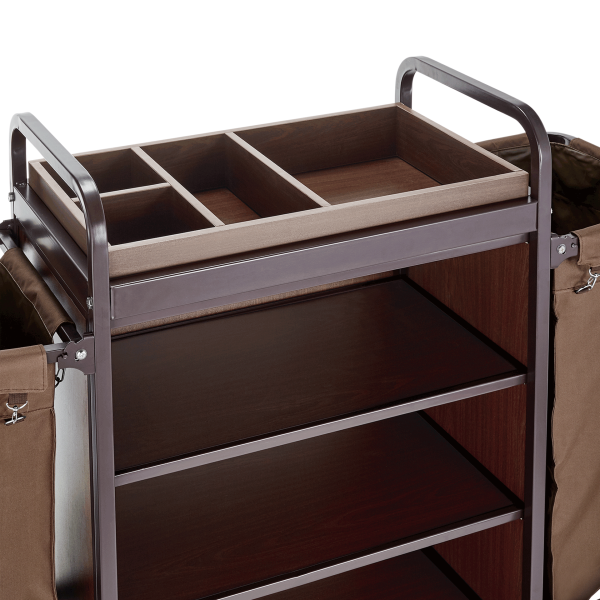Zimmerservicewagen braun mit 2 Wäschesäcken à 70 l, 3 Böden, Stahlrahmen
