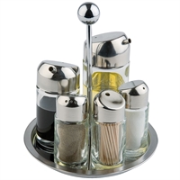 Menage, 5-teilig, Salz/Pfeffer/Essig/Öl/Zahnstocher Menage, 5-teilig, Salz/Pfeffer/Essig/Öl/Zahnstocher