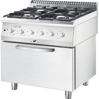 Die Abbildung zeigt den 4-Flammen Gasherd mit Umluft-Elektroofen auf weißem Hintergrund mit geschlossener Ofentür. Die Abbildung zeigt den 4-Flammen Gasherd mit Umluft-Elektroofen auf weißem Hintergrund mit geschlossener Ofentür.