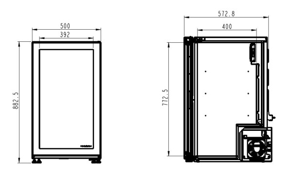 Gewerbe-Kühlschrank mit Glastür, 136 Liter, Tischgerät, +4 bis +10°C, Kühlmittel R600 A